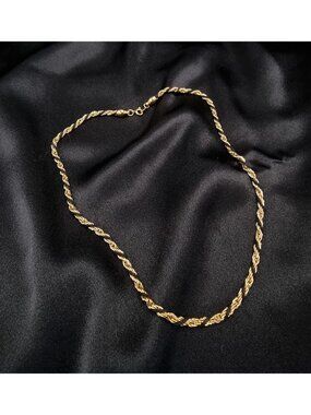 Vintage 1980's-1990's TRIFARI Signed Gold-Tone & Black Braided Rope Chain Neckla
